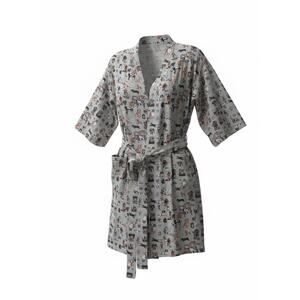 Vera Bradley Dog Show Knit Robe Womens Sz S/M Tie Waist Pockets Kimono Sleeve